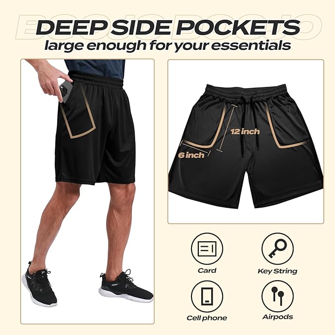 Athletic Gym Mens Shorts Quick Dry Basketball Shorts with Pockets view 3