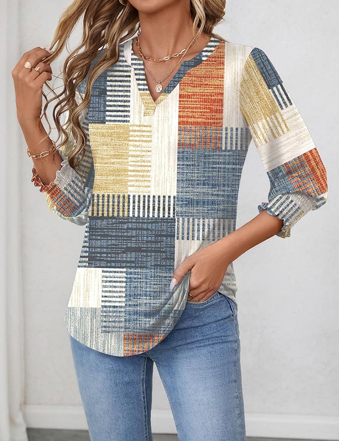 Women's 2025 Fashion Tops 3/4 Length Sleeve Business Casual Blouses Summer Tees Shirts S-4X view 2