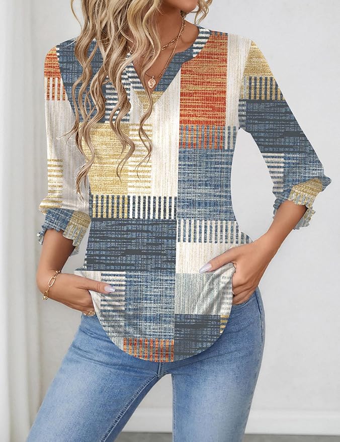 Women's 2025 Fashion Tops 3/4 Length Sleeve Business Casual Blouses Summer Tees Shirts S-4X view 3